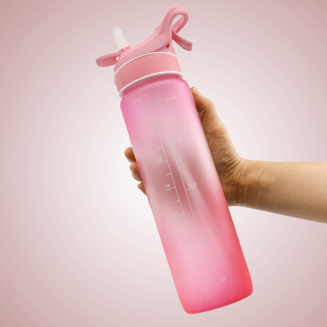 Premium Wasserflasche mit Sprühfunktion & Motivationscoach