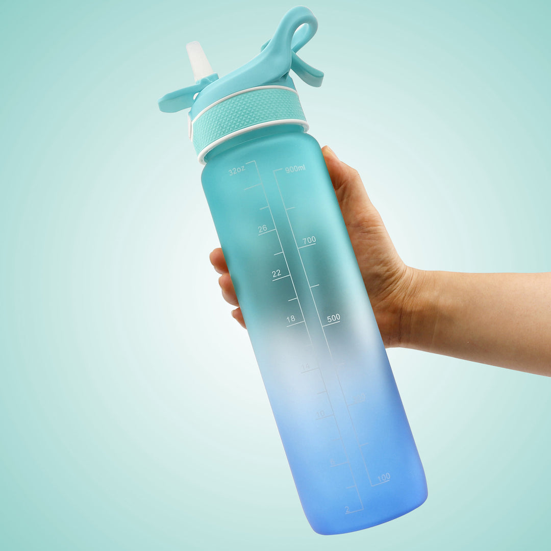 Premium Wasserflasche mit Sprühfunktion & Motivationscoach