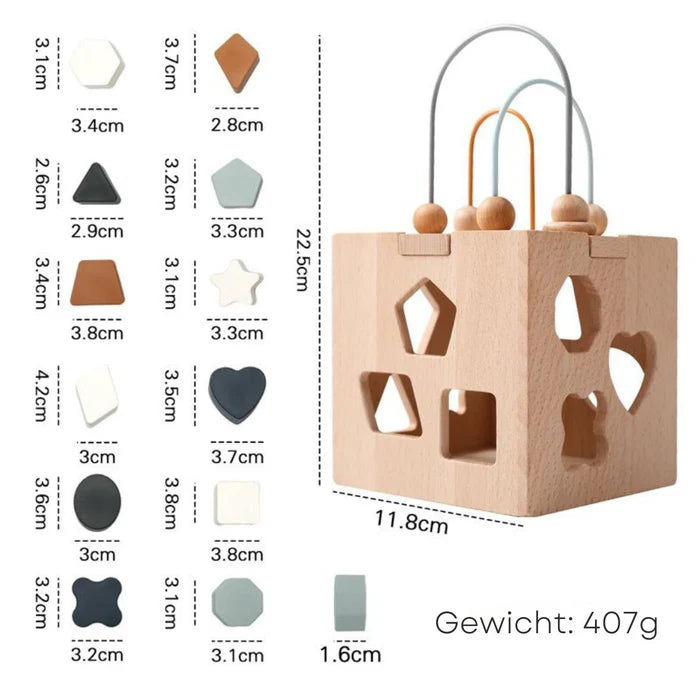Montessori Motorikwürfel aus hochwertigem Eichenholz