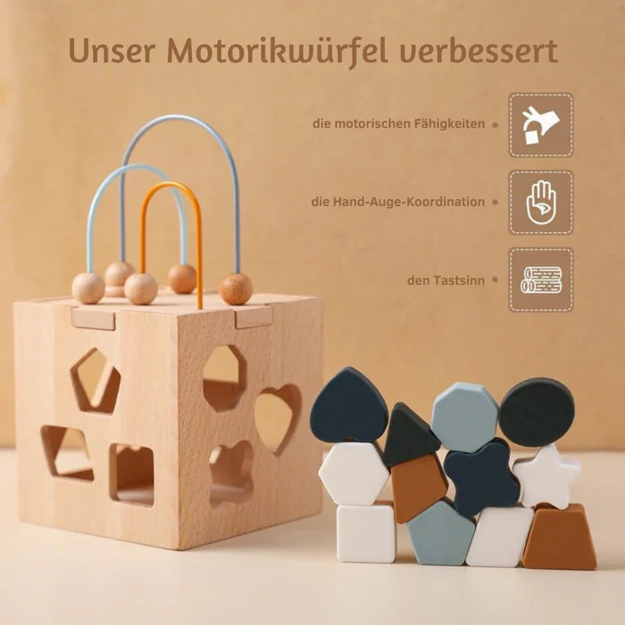 Montessori Motorikwürfel aus hochwertigem Eichenholz